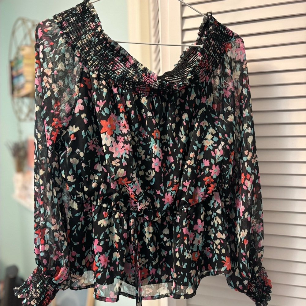 Floral Black Sheer Women's Top